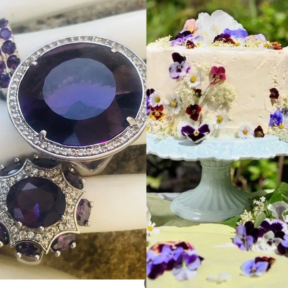 Vintage Pair  Silver 925 Amethyst & Clear Topaz Cocktail Ring both SZ 10 - Picture 9 of 14